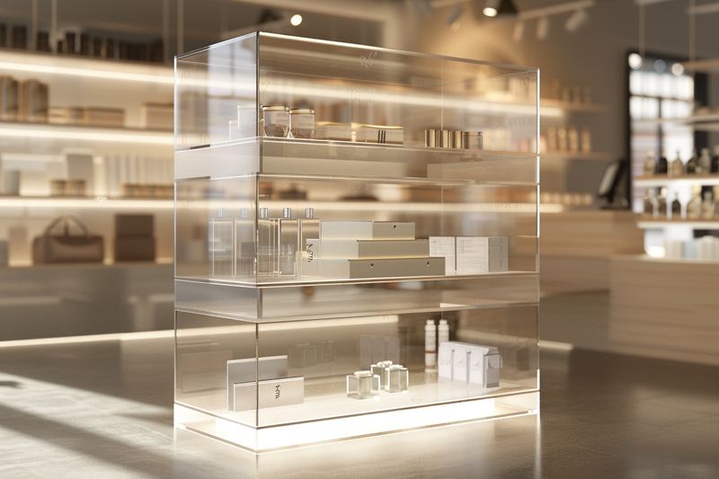 Gablota naladowa sklepowa z plexi bezbarwnej na produkty premium