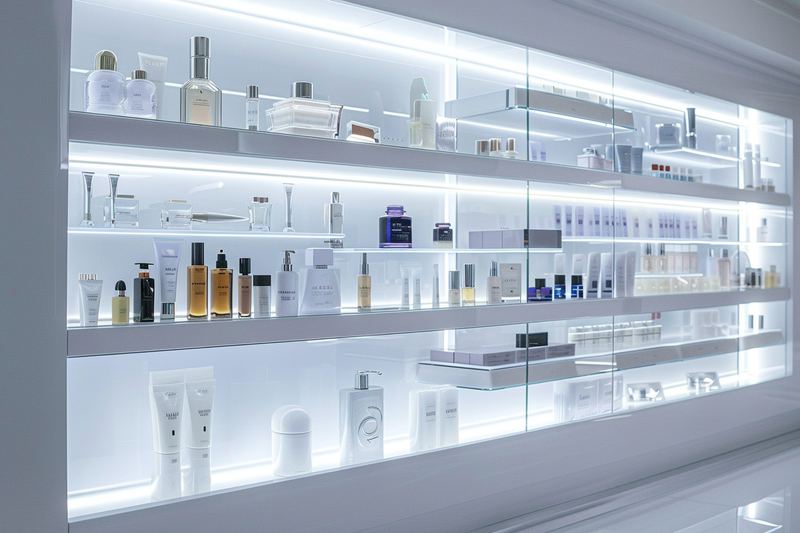 Regał ścienny z plexi na kosmetyki salon kosmetyczny