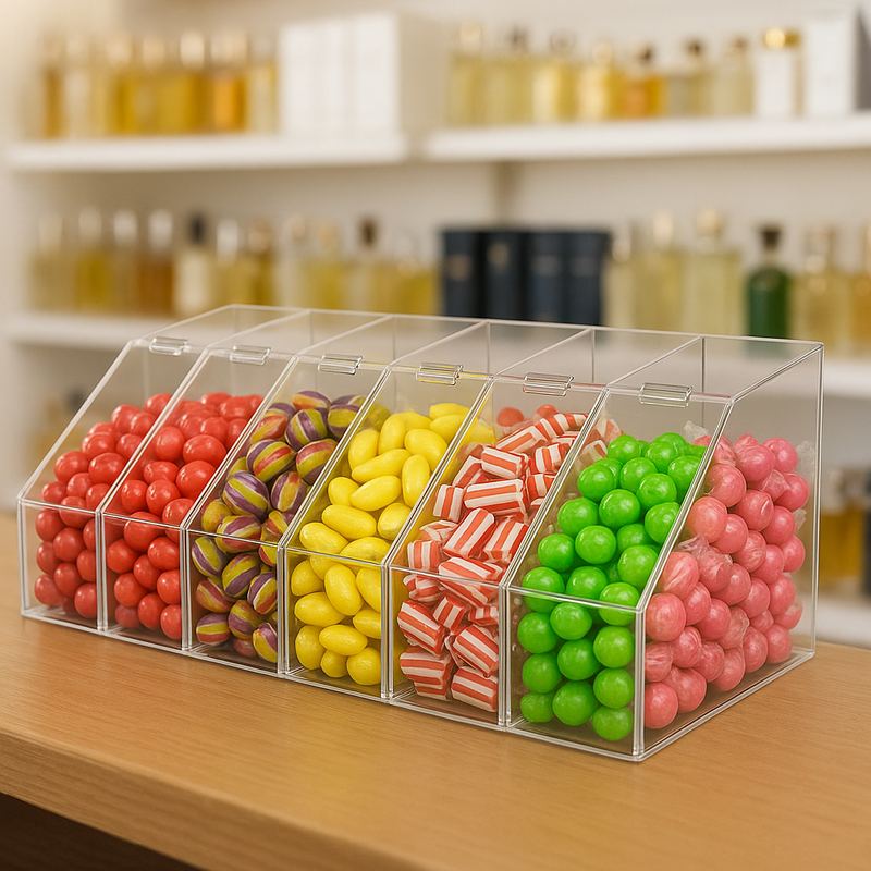 Pojemnik na produkty sypkie z plexi cukierki i żelki wystawowy